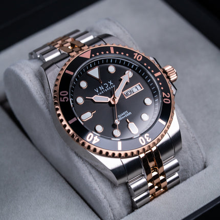 Heren horloge met zilver/rose gouden band en kast