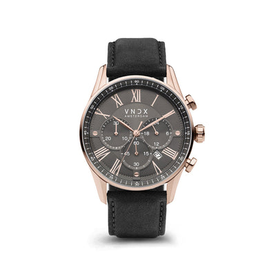 The Boss Rose Gold Black leather strap