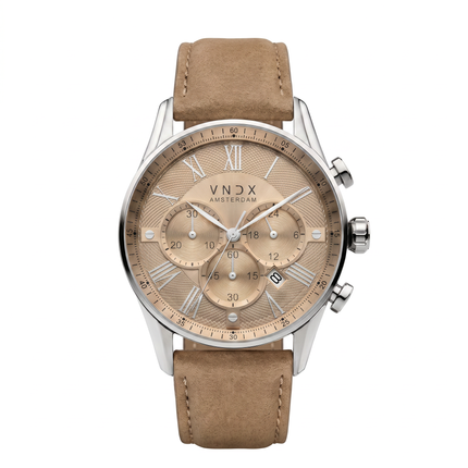 Zilveren heren horloge met lederen band