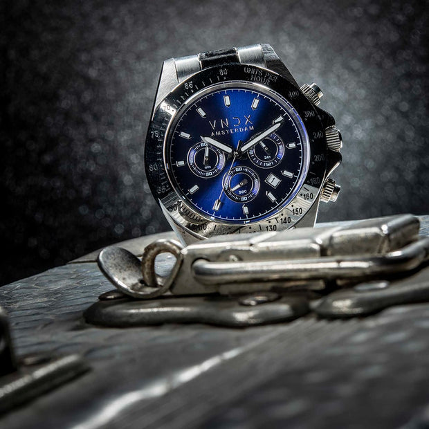 Dames horloge VNDX Amsterdam blauwe wijzerplaat horloge